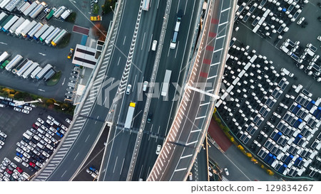 Aerial view of highway scenery Aerial view of highway scenery 129834267