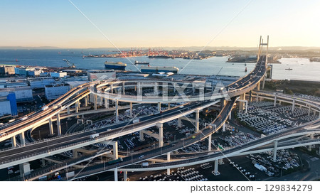 Drone aerial shot of highway junction Drone aerial shot of highway junction 129834279