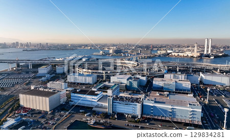 Drone aerial shot of highway junction 129834281