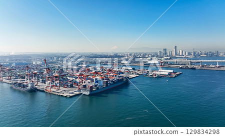 Drone aerial photography of a port container yard Drone aerial photography of a port container yard 129834298