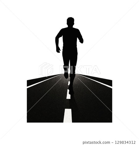 runner silhouette man jogging on road fitness training exercise healthy lifestyle concept isolated on white background 129834312