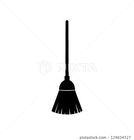 silhouette of a broom with long handle on white background silhouette of a broom with long handle on white background 129834327