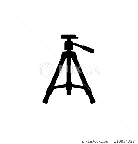 silhouette of a camera tripod on white background 129834328