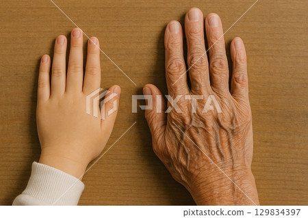 Comparison of hands symbolizing youth and age Comparison of hands symbolizing youth and age 129834397