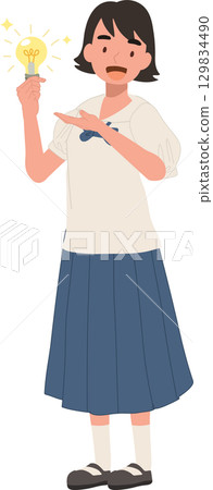 a thai schoolgirl in uniform holding a glowing light bulb symbolizing a bright idea education and creativity concept for knowledge and learning in asia 129834490