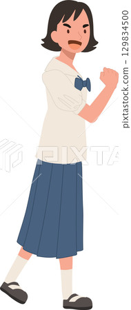 a thai primary schoolgirl in uniform standing with confident pose, perfect for education themes 129834500