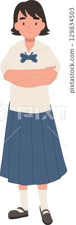 a thai school girl in uniform standing with arms crossed in a confident pose a thai school girl in uniform standing with arms crossed in a confident pose 129834503