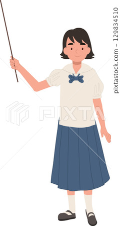 school girl in thai student uniform holding pointer stick illustration for classroom and education concept 129834510