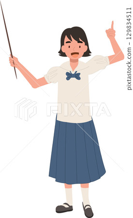 asian schoolgirl in thai uniform raising hand and presenting education culture concept 129834511