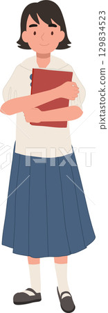thai primary school girl in uniform holding book education concept. thai primary school girl in uniform holding book education concept. 129834523