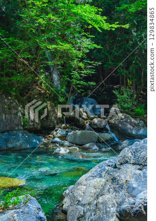 Atera Valley: Six-tiered waterfalls flowing into the Atera River [Okusa Village, Kiso District] 129834865