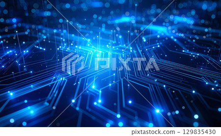 Digital network with glowing blue circuits Digital network with glowing blue circuits 129835430