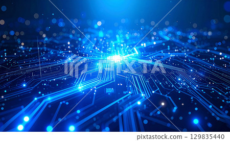 A digital circuit network with light converging at its center 129835440