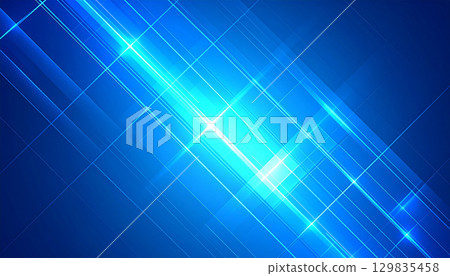 Blue abstract graphic with intersecting glowing rays 129835458