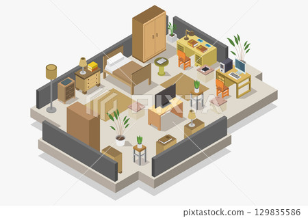Isometric bedroom room 129835586