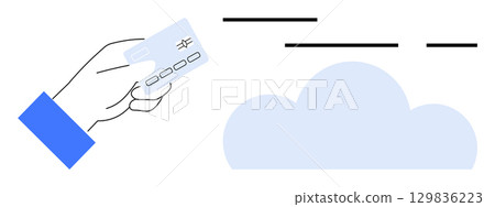Hand holding a credit card with a floating cloud, symbolizing online payment, e-commerce, and cloud services. Ideal for online transactions, digital banking, cloud storage, fintech, internet Hand holding a credit card with a floating cloud, symbolizing online payment, e-commerce, and cloud services. Ideal for online transactions, digital banking, cloud storage, fintech, internet 129836223