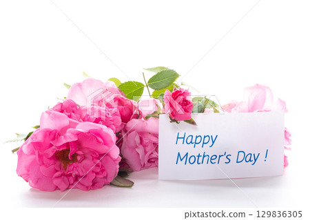 Romantic composition with roses on white background 129836305