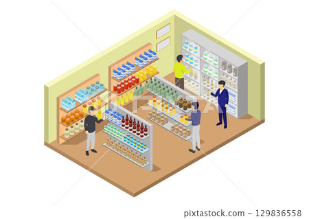 Isometric supermarket Isometric supermarket 129836558