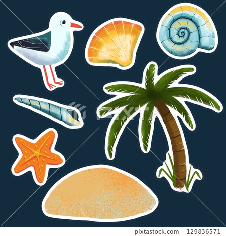 Set of stickers of ocean, sea illustrations for your design Set of stickers of ocean, sea illustrations for your design 129836571