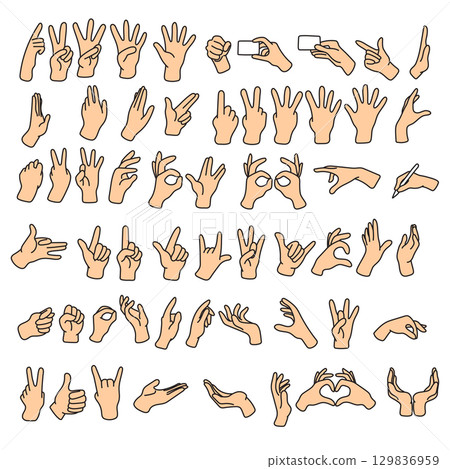 set of hand gestures illustration vector hand drawn with black lines isolated on white background. 129836959