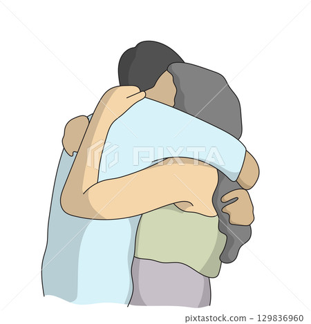 woman hugs her boyfriend illustration vector hand drawn with black lines isolated on white background. 129836960