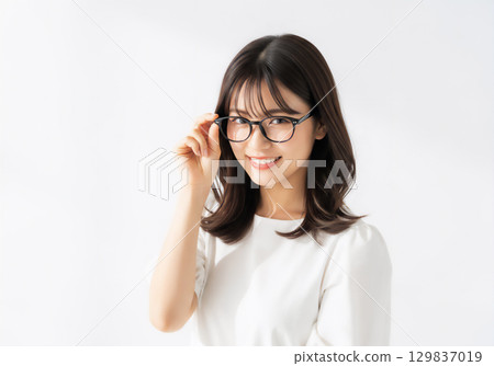 Facial expression and portrait of a woman wearing glasses Facial expression and portrait of a woman wearing glasses 129837019