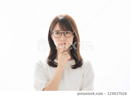 Facial expression and portrait of a woman wearing glasses Facial expression and portrait of a woman wearing glasses 129837026