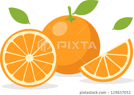 Citrus fruit illustration showing vibrant orange with slices, refreshing and minimal design 129837052
