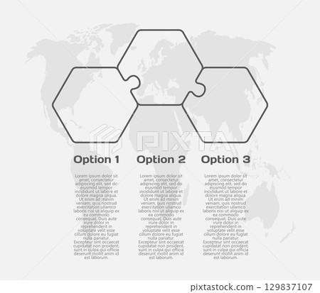 Three steps line infographic, puzzle diagram 129837107