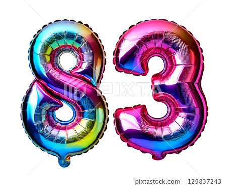 Holographic color balloons in the shape of the number 83 129837243
