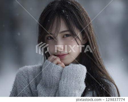 Snowy scenery and female portrait Snowy scenery and female portrait 129837774