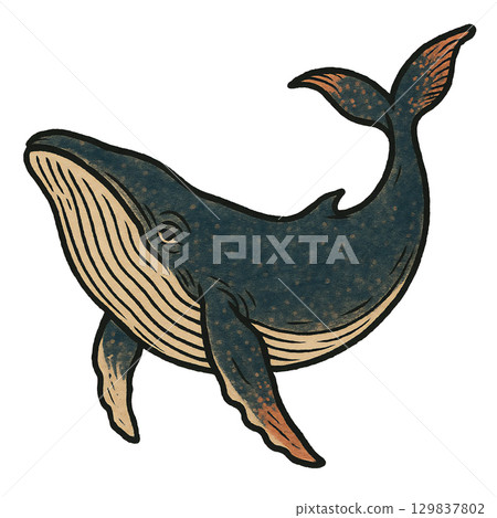 Japanese style watercolor retro whale painting 129837802