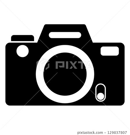 Simple and flat black and white camera icon on white background Simple and flat black and white camera icon on white background 129837807