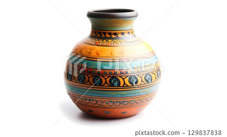 Vibrant Handcrafted Ceramic Vase with Intricate Ethnic-Inspired Pattern 129837838