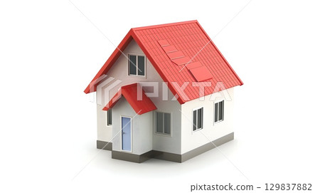 Detailed 3D Icon of Red-Roofed House Representing Residential Real Estate and Home Ownership 129837882