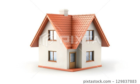 Detailed 3D House Icon Representing Real Estate and Home Ownership Detailed 3D House Icon Representing Real Estate and Home Ownership 129837883