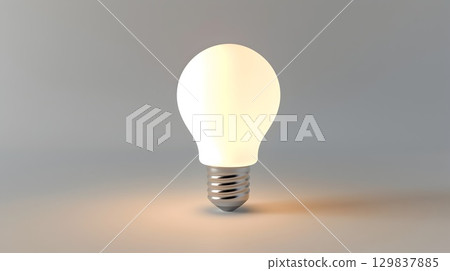 Softly Glowing 3D Lightbulb Icon Representing Ideas,Innovation,and Creativity 129837885