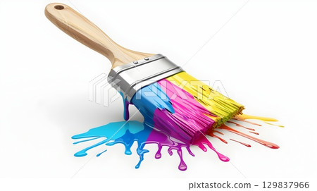 Vibrant Dripping Paintbrush 3D Icon Symbolizing Creativity and the Arts 129837966