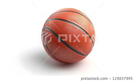 Basketball Textured Ball on Pristine White Backdrop Representing Competitive Sports and Teamwork 129837995