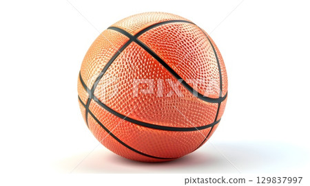 Highly Detailed 3D Basketball Icon Showcasing Textured Dimples and Symbolizing Sports,Teamwork,and Competition 129837997