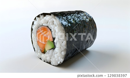 Detailed 3D of a Gourmet Sushi Roll Representing Japanese Cuisine and Culinary Delight 129838397