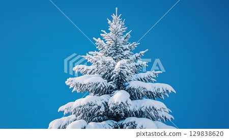 The snow covered Christmas tree contrasts The snow covered Christmas tree contrasts 129838620