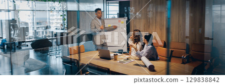 Effective Team Collaboration Strategies in a Modern Meeting Room Environment for Success 129838842