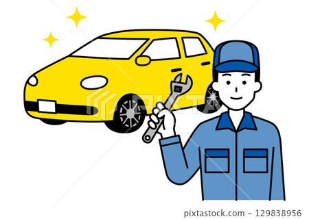 一名男性汽車修理工指導汽車檢查 一名男性汽車修理工指導汽車檢查 129838956