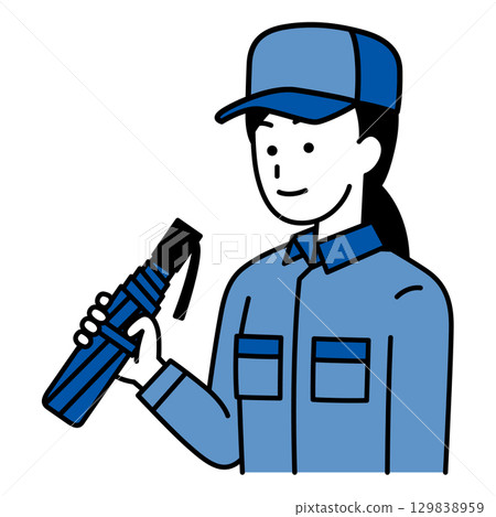 一位身穿工作服、手持折疊傘的女士 129838959