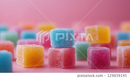 colorful sugared gummy cubes background colorful sugared gummy cubes background 129839145