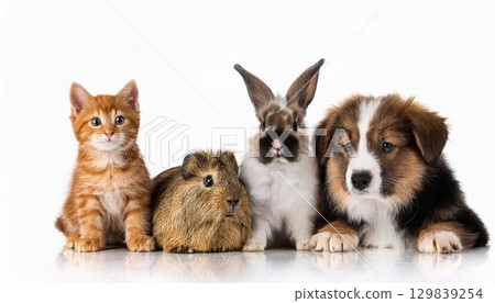 Portraits of a dog, cat, rabbit and guinea pig 129839254