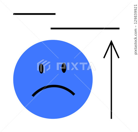 Blue sad face emotion with simple eyes and frown, vertical arrow pointing upward, and horizontal lines. Ideal for emotions, moods, feedback, mental health awareness, growth, improvement Blue sad face emotion with simple eyes and frown, vertical arrow pointing upward, and horizontal lines. Ideal for emotions, moods, feedback, mental health awareness, growth, improvement 129839921