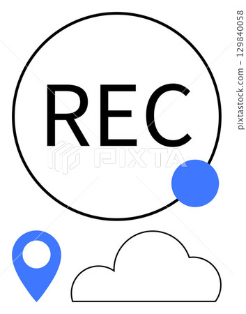 REC in a circle, location pin, and cloud icon below. Perfect for technology, recording, navigation, cloud storage, digital media web applications and minimalist design. Line metaphor REC in a circle, location pin, and cloud icon below. Perfect for technology, recording, navigation, cloud storage, digital media web applications and minimalist design. Line metaphor 129840058