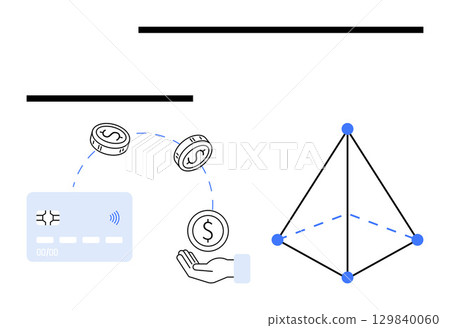 Credit card, hand catching coins, and geometric network structure. Ideal for digital payments, financial transactions, online shopping, banking services, financial technology, cryptocurrency 129840060